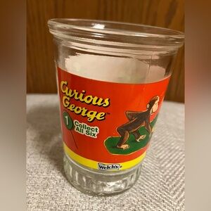 Welch's Jelly Jar Glass Cup Curious George #1 Yellow Hat VINTAGE 90s Nostalgia